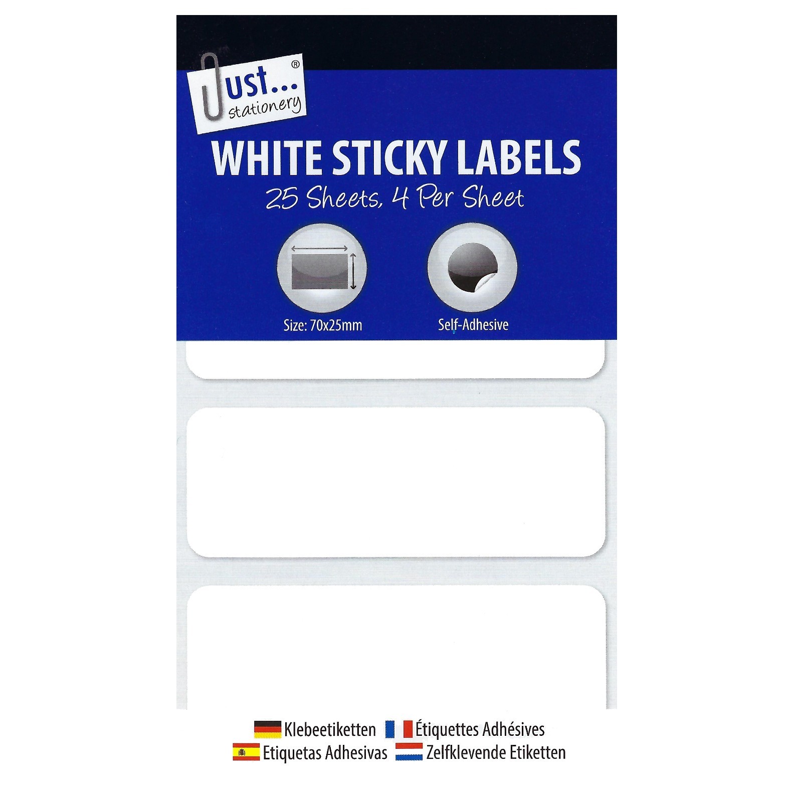 100 ! Tallon Just Stationery White Sticky Self Adhesive Labels 70mm x