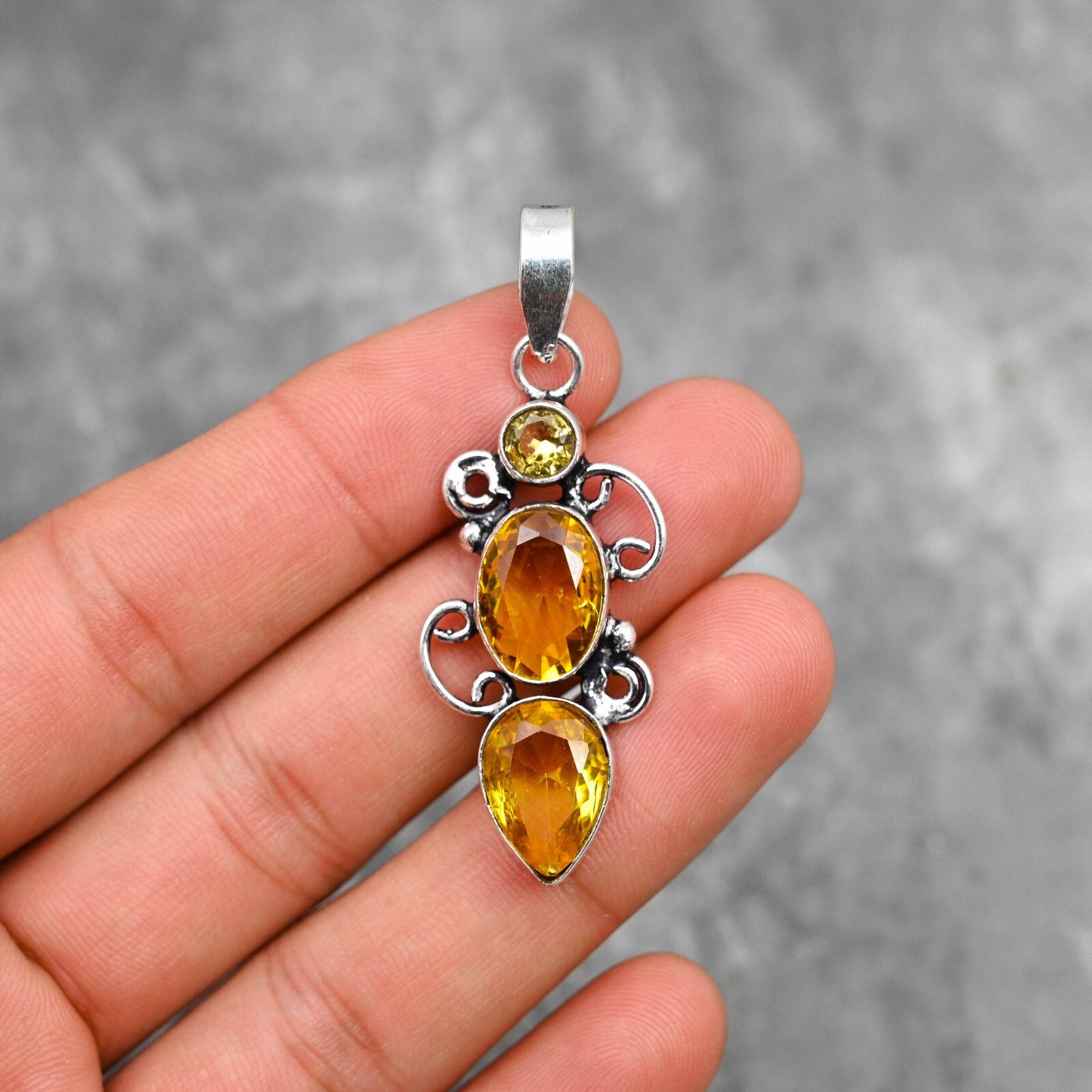 Natural Citrine Gemstone 925 Sterling Silver Handmade Pendant Jewelry