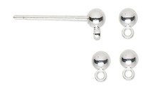 Earstud,100 Silver Plated Brass 3mm Ball Post Earstud w/Closed Loop Drop Earring