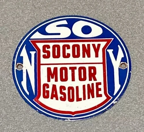 VINTAGE SOCONY OIL GASOLINE PORCELAIN SIGN CAR GAS AUTO MOTORCYCLE TRUCK