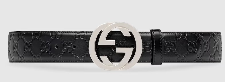 GUCCI 黒 レザーベルト Authentic Gucci Interlocking G Buckle Belt, Signature Leather