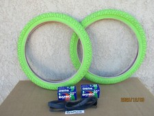 NEW 20'' X 1.95 BICYCLE GREEN TIRES , TUBES  LINERS FOR BMX, GT, MONGOOSE