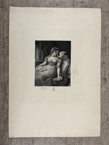 Graphik "Frau küsst Vogel" Ph. Cattelein - MÄNGEL - 48x34cm - Bild 2 von 18