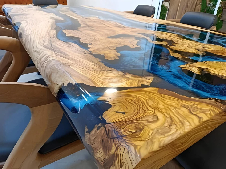 Custom Large Epoxy Resin River Table | Solid Walnut Wood | Modern Home Décor - Image 3 of 4
