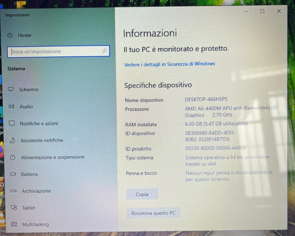 Notebook HP G6 - 2220SL - WINDOWS 10 - 6GB RAM - SSD 120GB - AMD A6 4400M - Immagine 2 di 4
