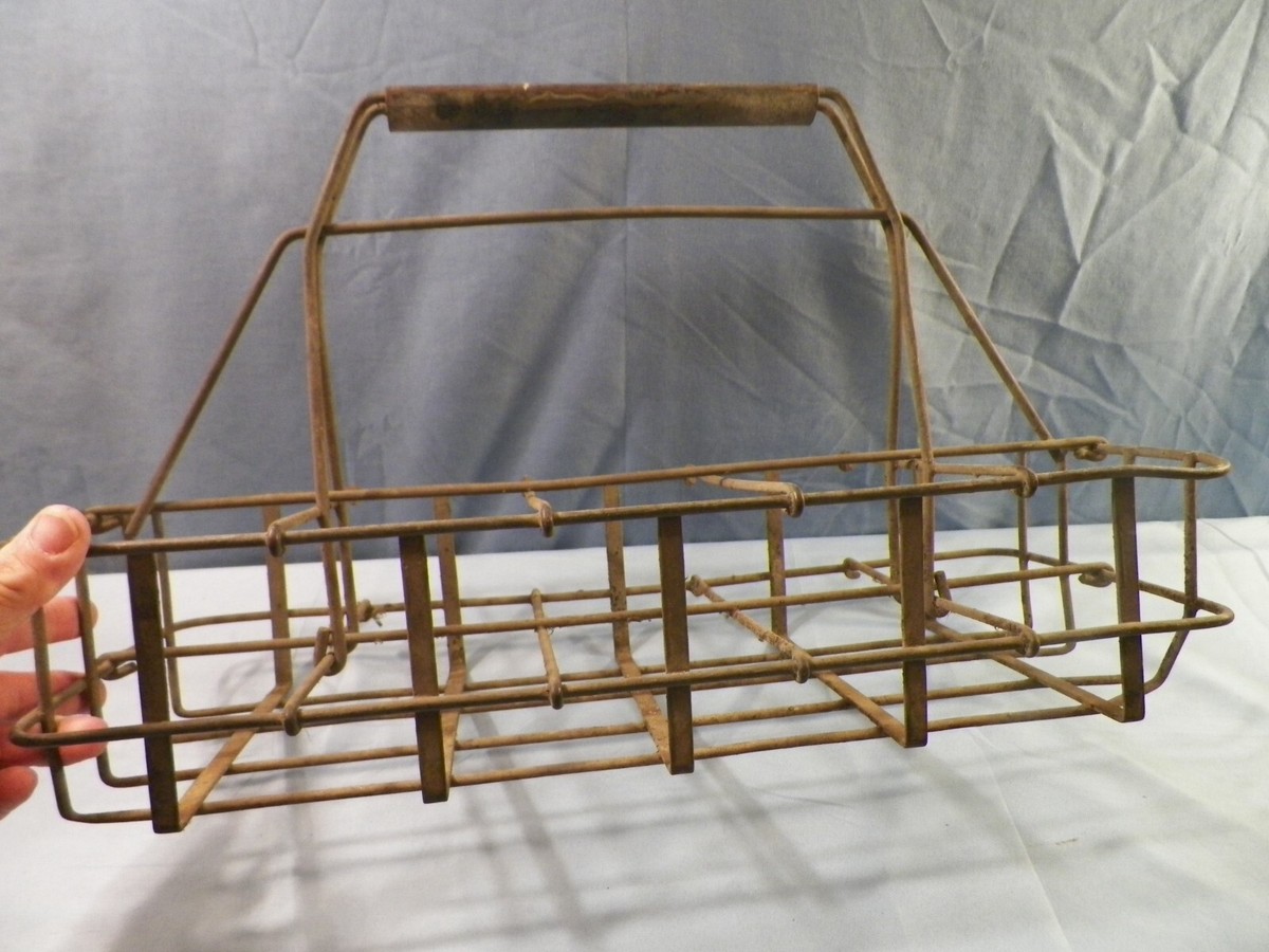 Vintage Large Metal 8 Milk Bottle Carrier Caddy Crate INV2 | eBay