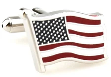 Flag USA Pair Cufflinks Waving Silver Wedding Fancy Gift Box & Polishing Cloth