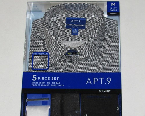 Dress Shirt Black Socks Tie Bar and Pocket Square NEW Mens Medium 34 35 Sleeves - Picture 8 of 12