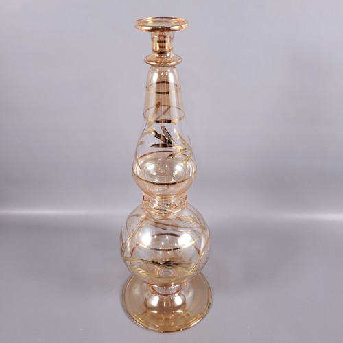 Vintage EGYPTIAN Blown Glass Etched Floral Gold 11¾" PERFUME BOTTLE - Picture 2 of 11