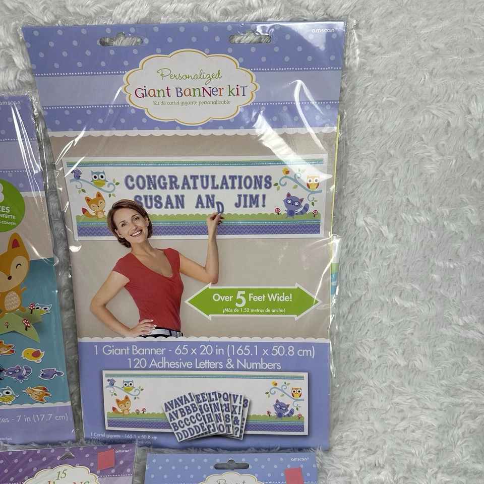 BABY SHOWER Woodland Welcome DECORACIONES Suministros de Fiesta Paquete De 7! Niño unisex Foto 3 de 4