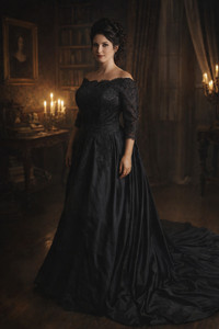 Black Formal Gown Lace Beaded Corset Train 2x 3x  Whimsygoth Theater Cosplay