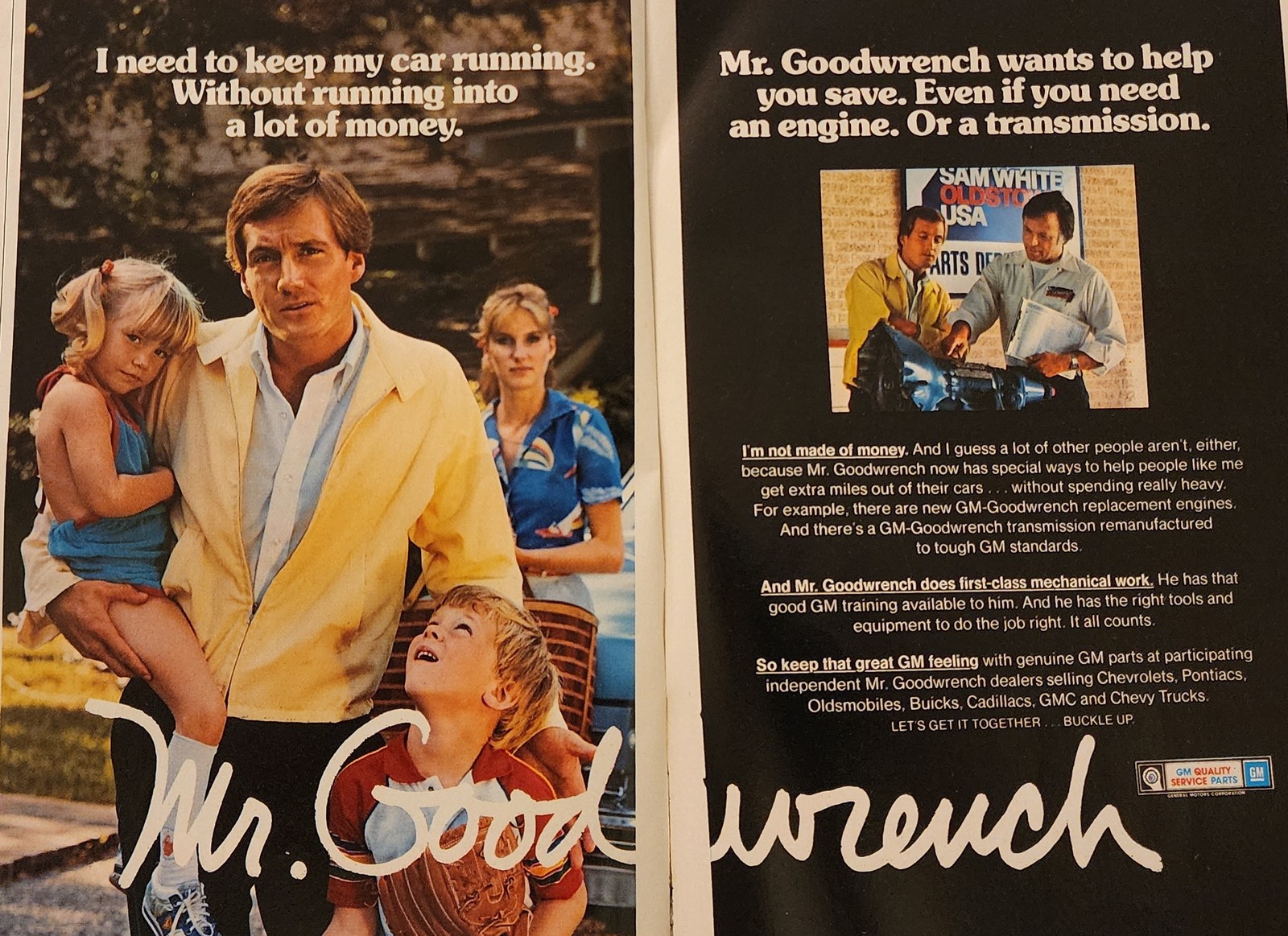 1983 2 Page Vintage Print Ad GM Goodwrench Engine Transmission Save Money