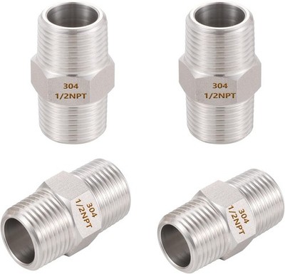 4 Pack 1/2'' NPT Hex Nipples   304 SS Male Pipe Adapter Fittings Connectors