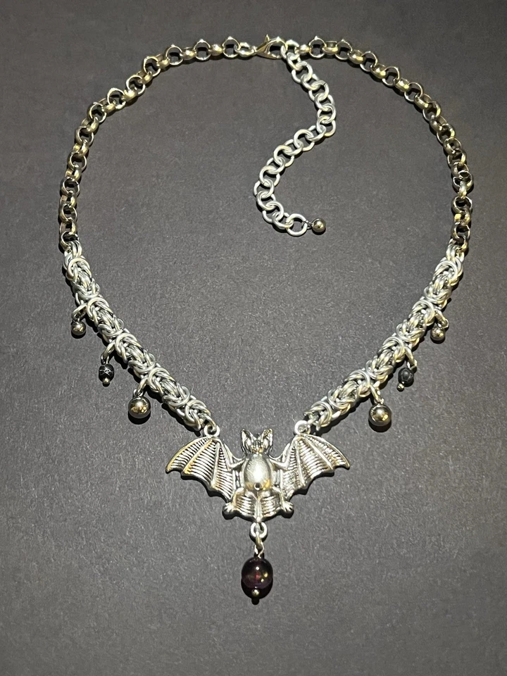 Византийское кольчужное ожерелье ручной работы с подвеской в виде планки и переработанными бусинами 18 дюймов - Изображение 4 из 4