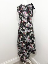 Erdem Floral Long Midi Dress Size UK 10 Frill Asymmetrical Silk Mix Sleeveless