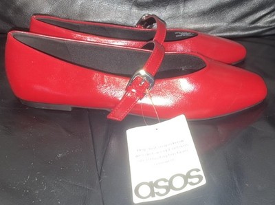 DAMEN-BALLERINAS GRÖSSE UK 10 RUBINROT SCHNALLENVERSCHLUSS NEU MIT ETIKETT ASOS