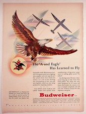 Budweiser Magazine Ad Vintage WWII Eagle Glider 1943 Patriotic Anheuser-Busch