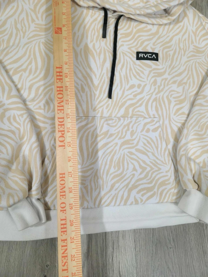 RVCA Beige White Zebra Print Half Zip Hoodie Pullover XS #6 - Image 2 of 4