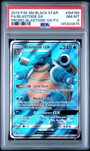 2019 POKEMON SM BLACK STAR PROMO #SM189 FULL ART/BLASTOISE GX PSA 8