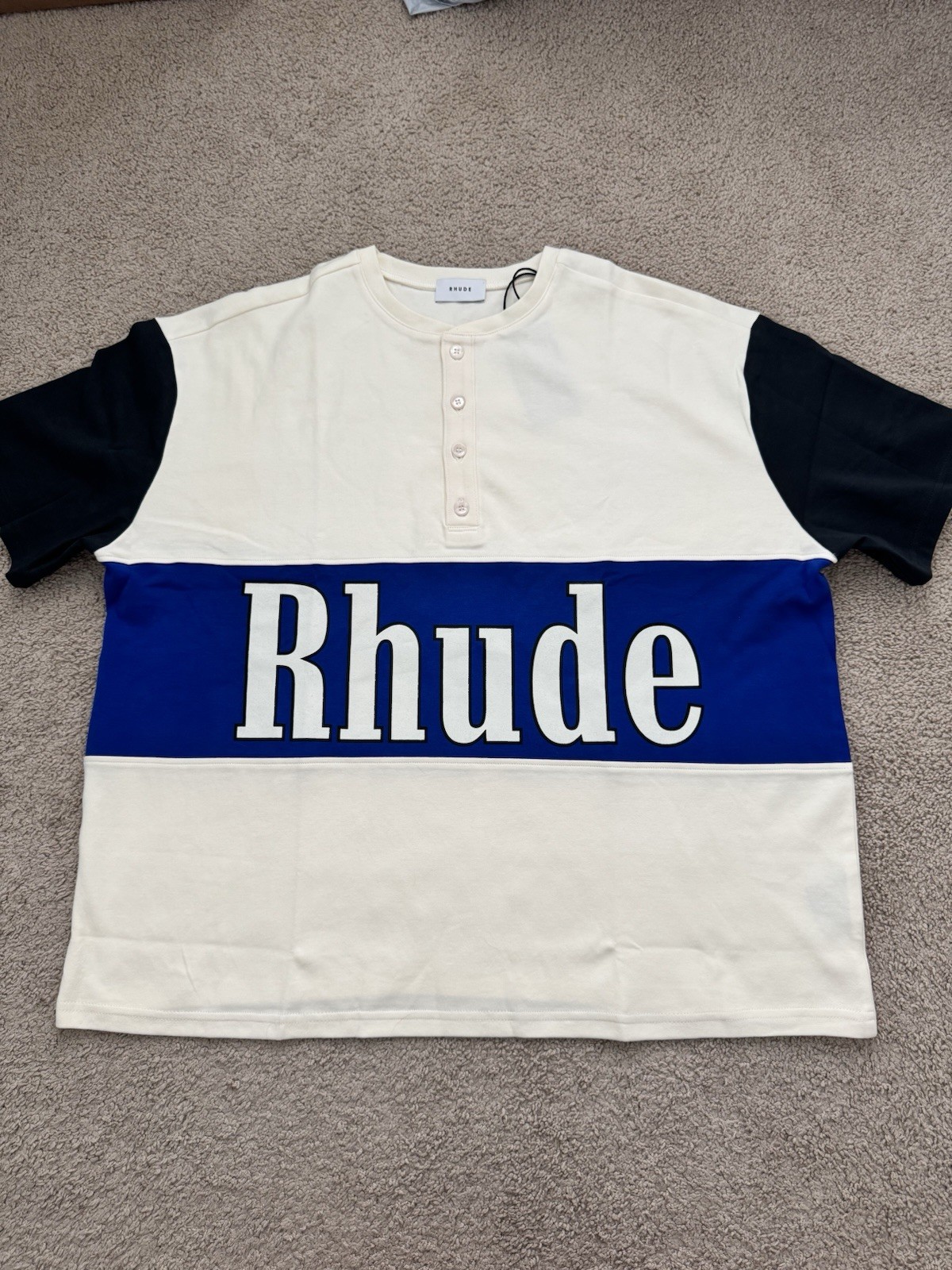 Rhude Panel Henley Uomo Taglia Large Bianco Nuovo Con Etichette