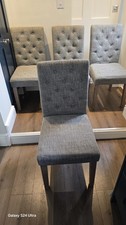 Grey Chenille Button Back Dining Chair Set of 4