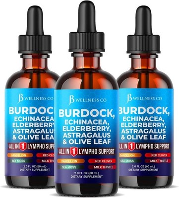 3PK Lymphatic Immune Support Supplement Burdock Mullein Echinacea Elderberry