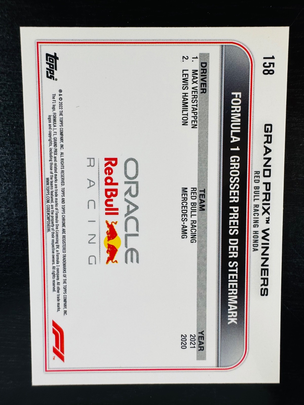 2022 Max Verstappen Checker Refractor Topps Chrome #158 F1 Formula 1 view 2