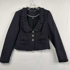 White House Black Market Jacket Women  s Size 4 Cropped Polka Dot Trim Black Care