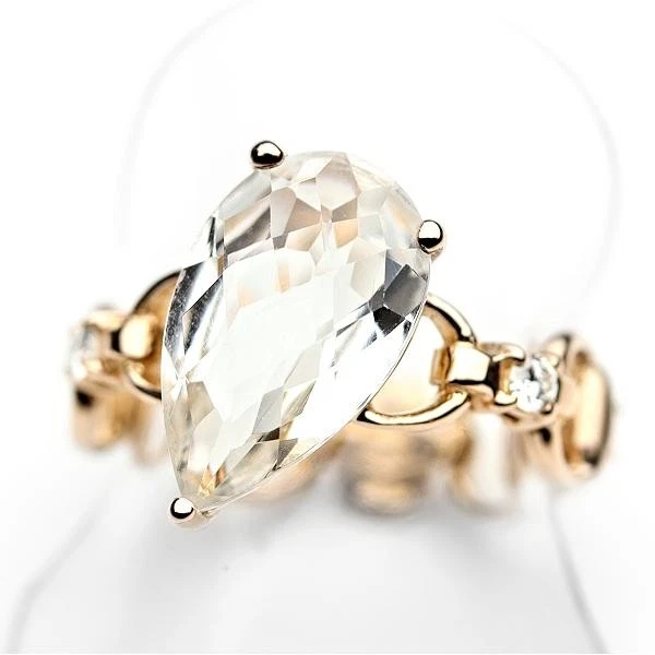 Bague Gucci topaze blanche diamant or rose 18 carats US3,75, occasion, design élégant