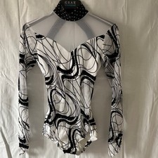 Kelle solo dance costume Black White Mesh Leotard Rhinestones Adult Small