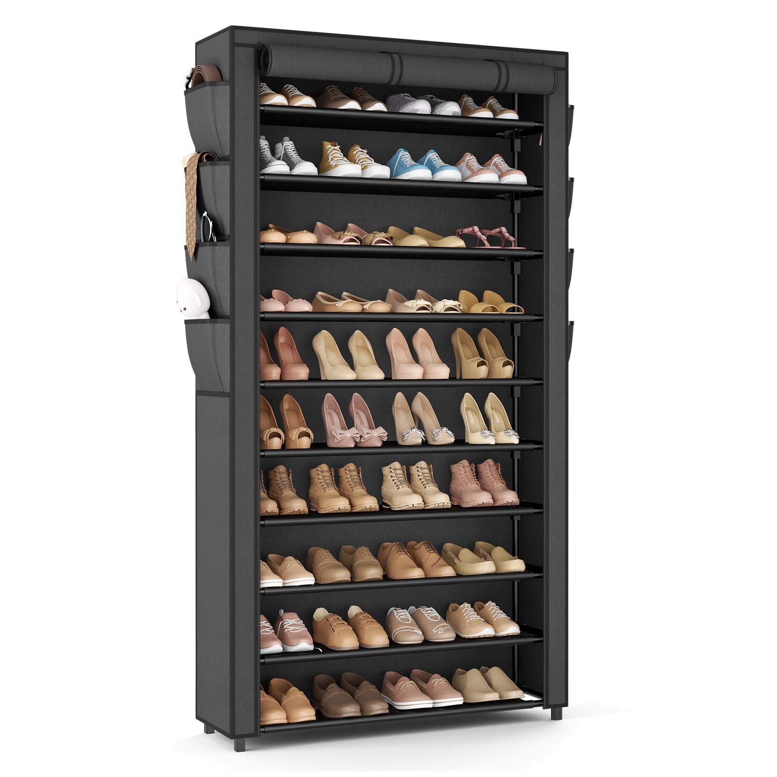Tall 10-Tier Shoe Rack Organizer with Cover Holds 50-55 Pairs Space-Saving Storage