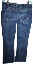 SILVER JEANS CO SUKI WOMEN'S DARK WASH MID RISE BOOT CUT BLUE JEANS W 33 L 31