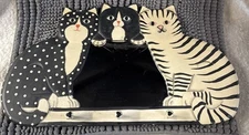 Carved Wood - Cat Hook & Mirror Wall Hanging - Primitive Style - Hand Painted