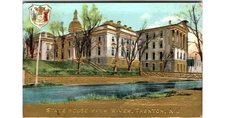 1910 NJ State House Trenton Delaware River Gold Embossed Postcard Cursive