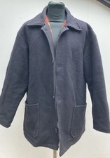 Vintage 1980s British Workers Red Tartan Lined Black Donkey Jacket