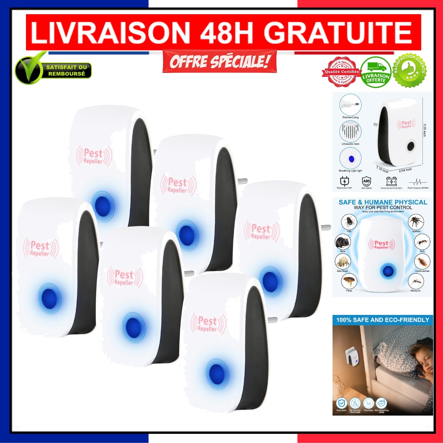 Anti-moustiques et rongeurs ultrasons 6pcs pour maison