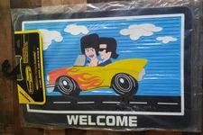 "Cruzin Free" Man & Woman In Yellow Convertible W/ Flames Rubberized Welcome Mat