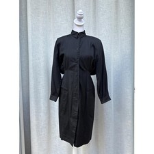 Black button down long sleeve cotton dress