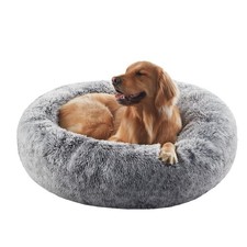 36in Donut Dog Bed for Large Dogs Calming Fluffy, Washable Cover, 80 lb