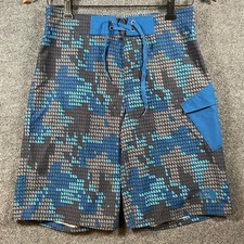 The North Face Board Shorts Boys Large 14-16 Blue/Black Geometric AOP Swimwear