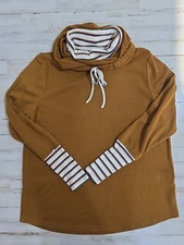 Doe & Rae Pumpkin shirt High Neck Pullover With Stripes Womens Size Medium