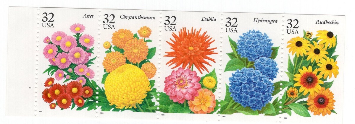 1995 32 cent Garden Flowers Unfolded Booklet Pane Scott #2997a