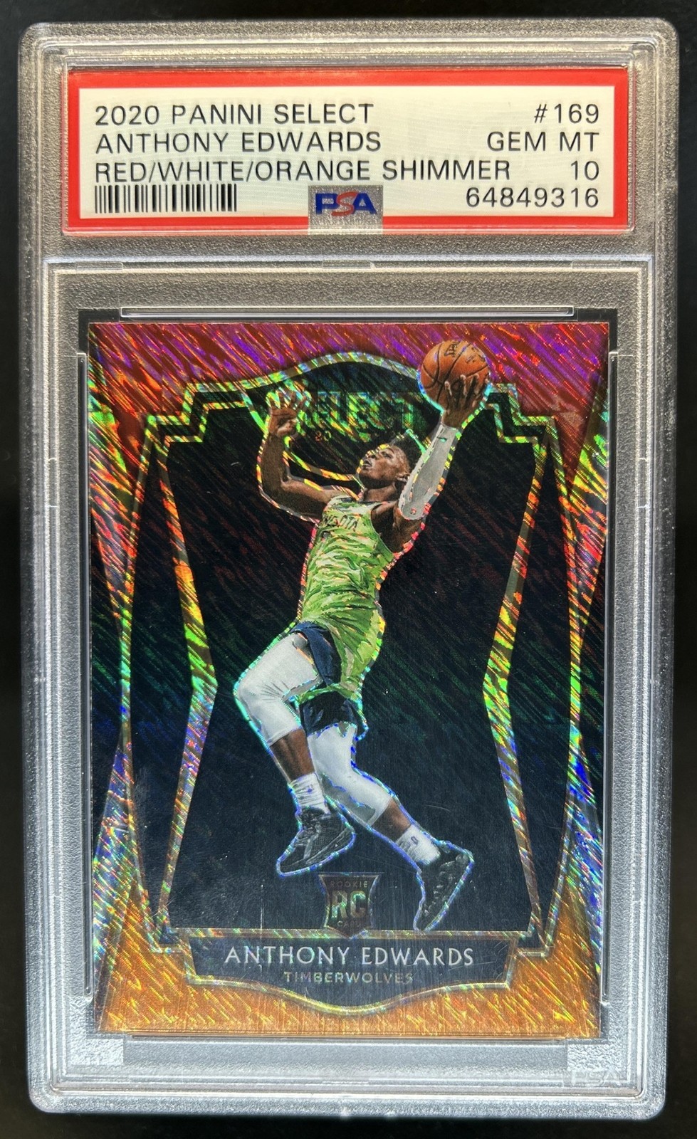 2020-21 Select Anthony Edwards RC Red White Orange Shimmer Premier #169 PSA 10