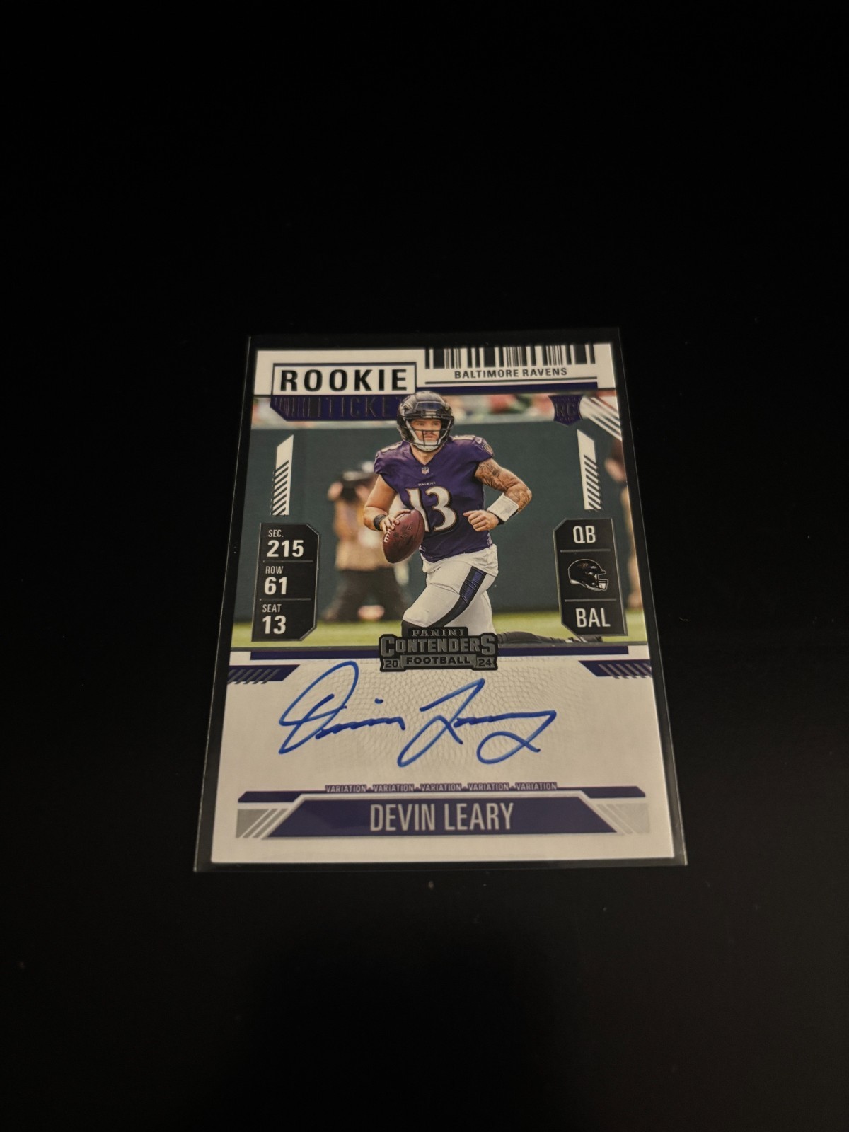 Devin Leary 2024 Panini Contenders Rookie Ticket Auto Ravens 141