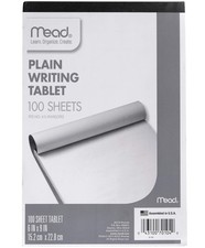 Mead Writing Tablet, 6" x 9" Paper Pad, Plain Note 100 1 Pack, White