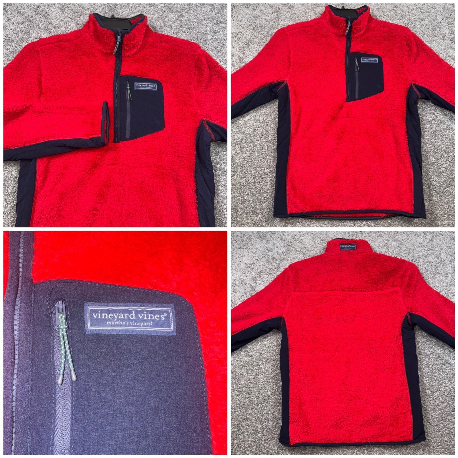 Vineyard Vines Mens Medium High-Pile Sherpa Fleece Jacket 1/2 Zip Red NEW