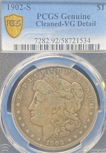 1902 S $1 MORGAN SILVER DOLLAR PCGS GENUINE VG DETAIL NO RESERVE