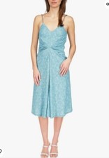 Michael Michael Kors Turquoise Snake Print V-Neck A-Line Midi Dress M Chain