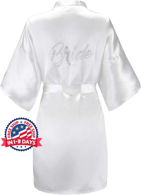 Bata de novia corta de satén con pedrería plateada, talla única, para mujer
