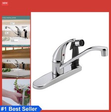 Single Handle Kitchen Faucet Chrome Low Arc 360 Swivel Side Sprayer 3 Hole Deck